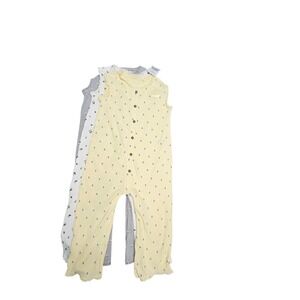 Next Baby Rompers Kids 2-3Y Yellow Grey Floral Ribbed Sleeveless 3pk One-Piece
